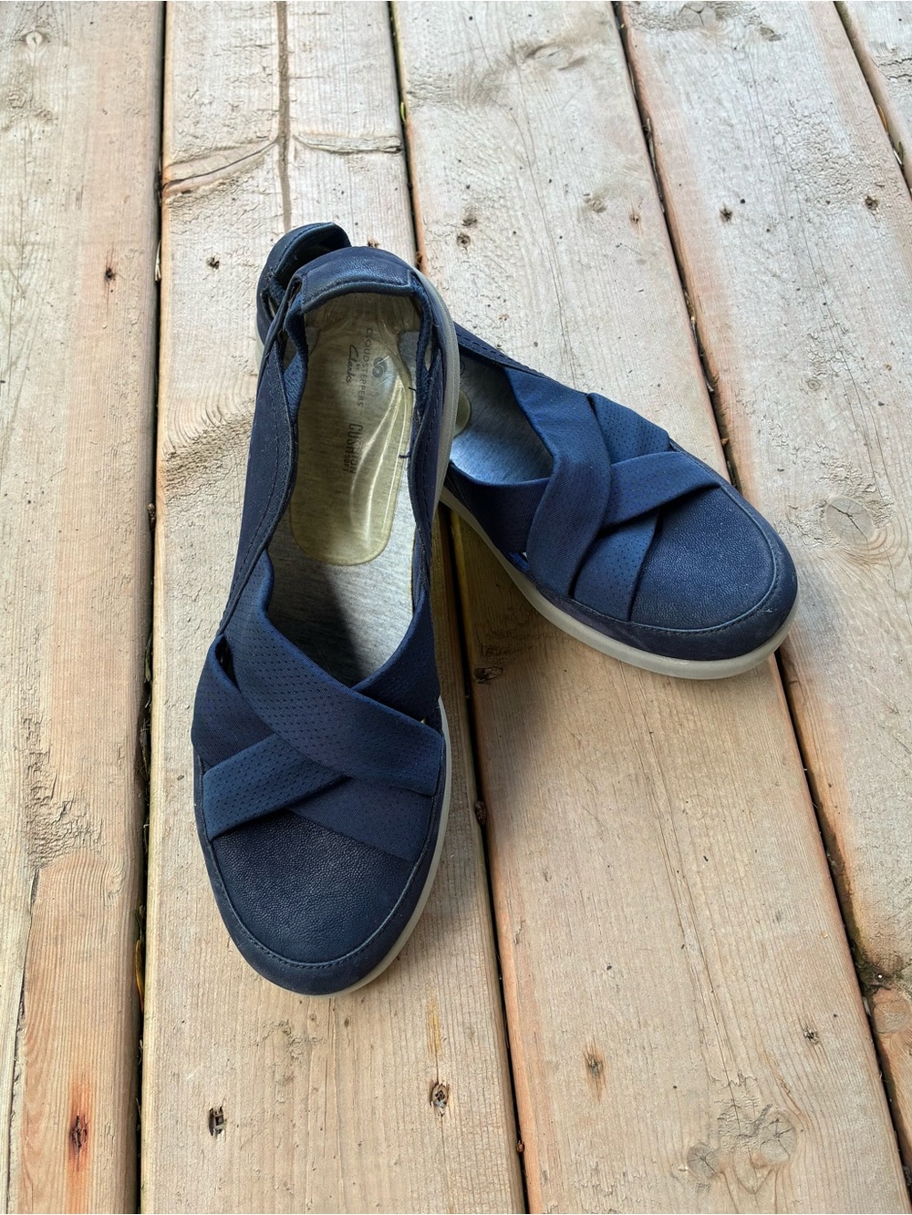 Cloudsteppers by Clarks Navy Crisscross Back-Strap Mules